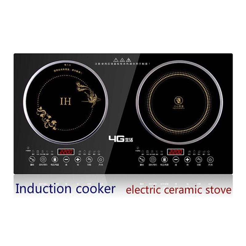 220V Double Induction Cooker Desktop Household Electric Ceramic Electromagnetic Combination Induction Cooker Hotpot Hot Pot