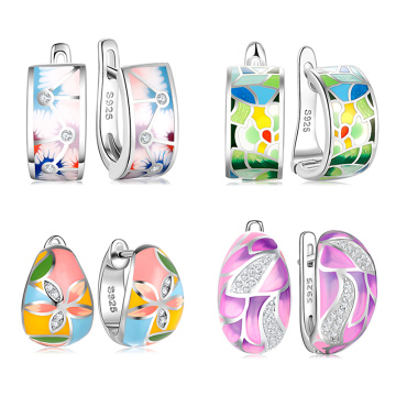 OGULEE Earrings For Women 2020 New 925 Sterling Silver Colorful Enamel with Cubic Zirconia Flower Earrings Luxury Jewelry Enamel