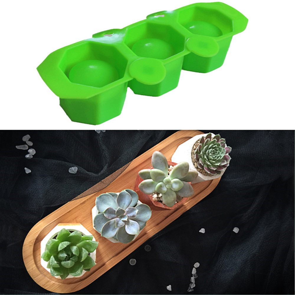 Silicone Pot Molds Form Arts Craft Polygonal Cup Moulds DIY Succulent Flowerpot Clay Plaster Gypsum Mold 3 Holes Concrete Mould