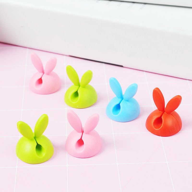 4pcs Winder Wrap Cord Cable Storage Desk Set Rabbit Shaped Wire Clip Organizer Space Saving Desk Accessories Office Supplies