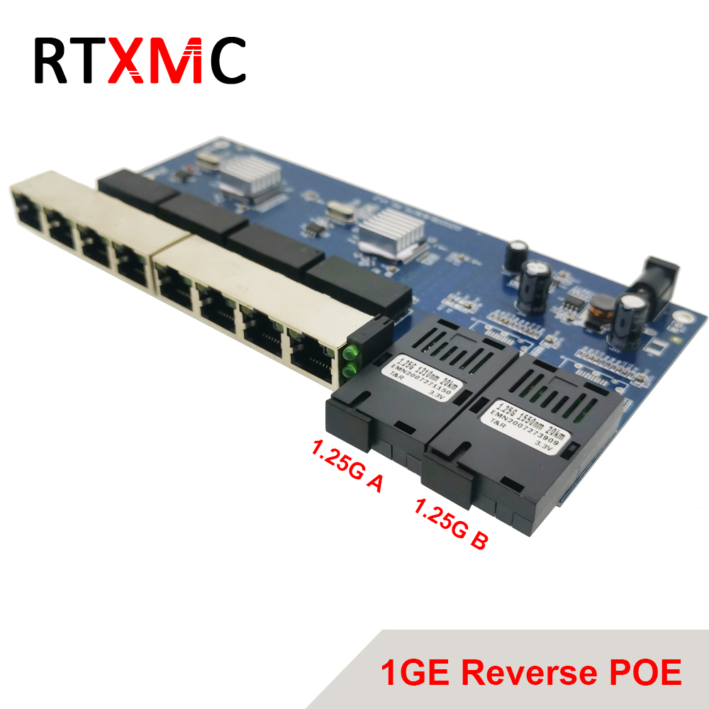 Reverse POE 2G8 RJ45 Gigabit Ethernet Switch 2*1.25G Fiber port SC connector 8*1000M PCBA Board Fibra optical Converter plate