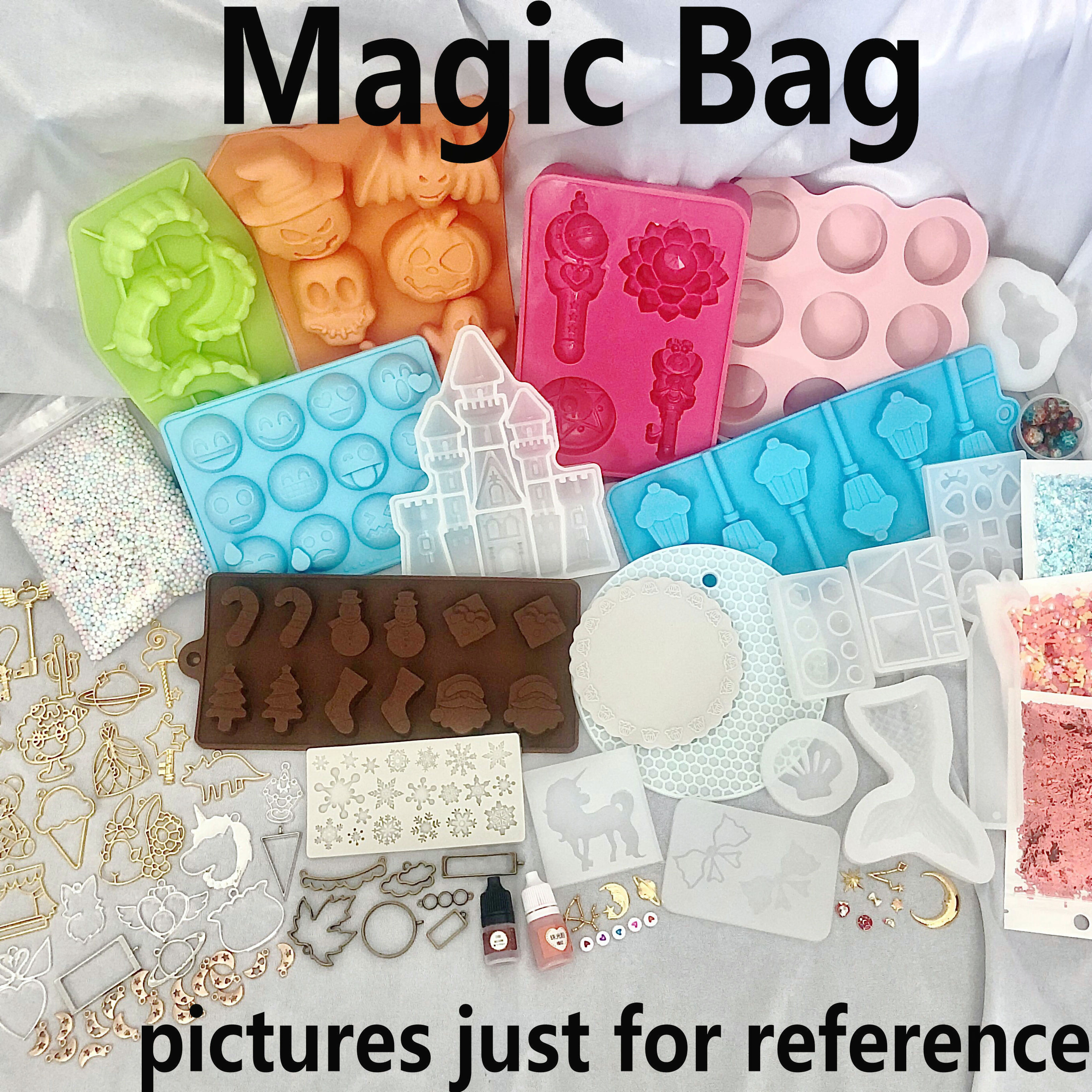 DIY Magic Bag Surprise Mystery Bag Silicone Mold Charms Metal Frame Accessory Jewelry Fillings Handmade Resin Nail Art Stuff