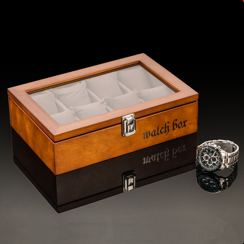 Top 8 Slots Wooden Watch Boxes Fashion Black Watch Storage Case With Lock Watch Display Gift Box Jewelry Gift Cases W033