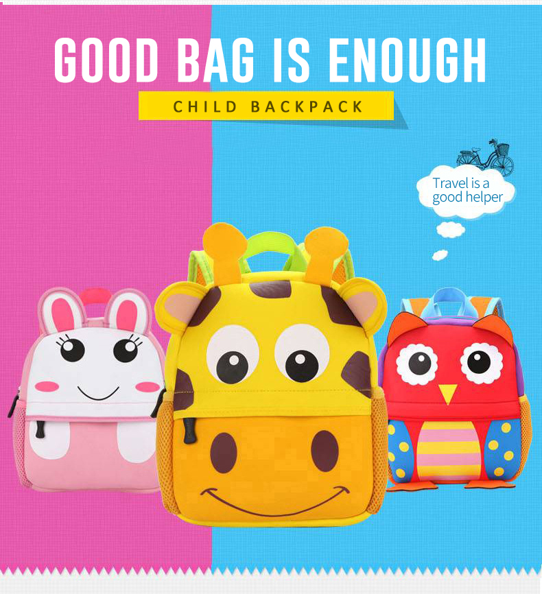 2019 Neoprene Skin Face Animal Cartoon Head Bag Nursery Schoolbag Cute Child Cute Backpack
