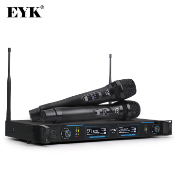 EYK EFU2 Professional UHF Digital Wireless Microphone with 2 Metal Handhelds Two Channel Cordless System for Party Karaoke Stage