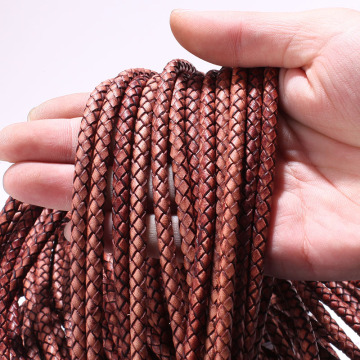 6mm Braided Leather Cords for Jewelry Making Supplies Brown Cowhid Genuine Leather Cords Diy Bracelet Necklace 3 Meters