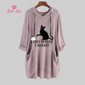 Lick Lip Large Size 4XL 5XL Cat Printing Nightie Long Sleeves Pocket Hooded Nightgown Cute Loose Comfortable Homewear SWA10116-4