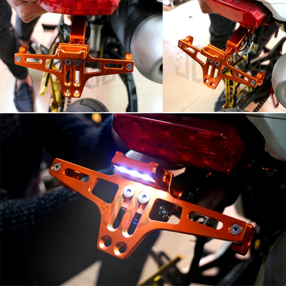 Orange Motorcycle License Plate Frame Holder CNC Bracket with LED White Light for KTM Duke 125 200 250 390 690 790 1290 RC390