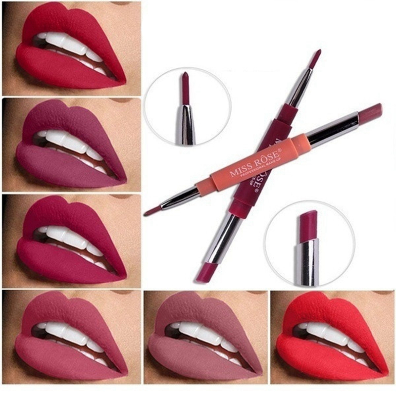 14 Color Double-end Lip Makeup Matte Lipstick Long Lasting Tint Sexy Red Lip Stick Matte Liner Pen Lipstick Beauty