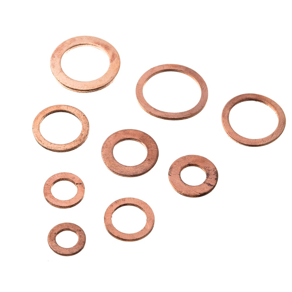 120/200PCS Copper Washer Gasket Set 9 Sizes Flat Ring Seal M5/M6/M8/M10/M12/M14 For Hardware Accessories with Box