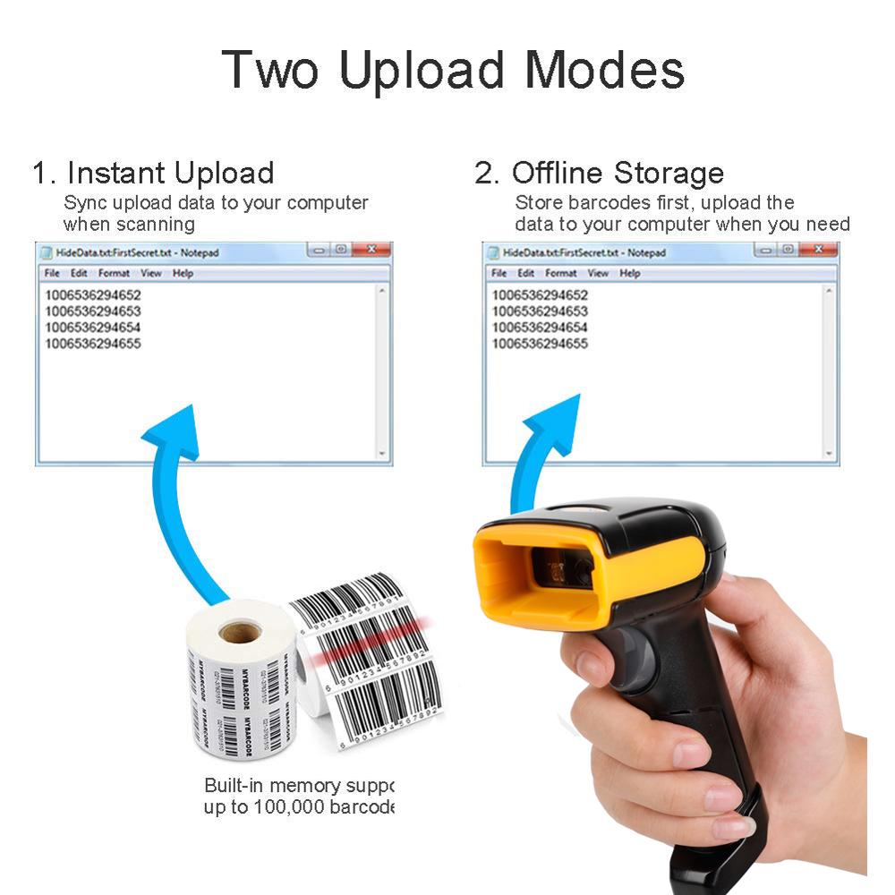 Wireless 2D Barcode Scanner long distance transfer Wired QR Code PDF 417 Bar Code Scanner for Inventory POS Terminal H1 H1W HZTZ