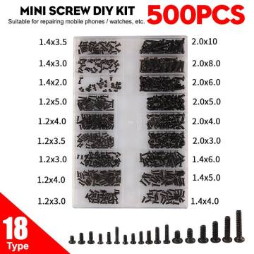 500Pcs 18 Types Mini Screw Flat Head Phillips Screws Laptop Notebook Screws DIY Set Kit for Computer Mobile Phone Watches Screws