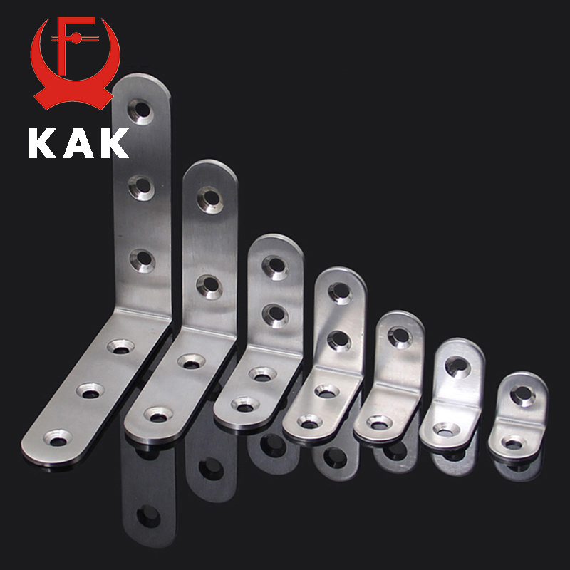 KAK 10PCS Stainless Steel Angle Corner Brackets Fasteners Protector Seven Size Corner Stand Supporting Furniture Hardware