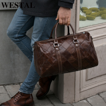 WESTAL Men's Travel Bags Hand Luggage Genuine Leather Duffle Bags Leather Luggage Travel Bag Suitcases Handbags big/Weekend Bag