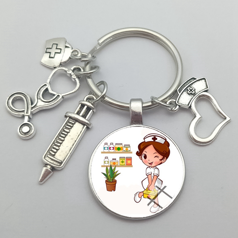 1pcs Nurse Keychain Physician Assistant Key Chains Medical Keyring Stethoscope Syringe Charms Car Key Chain Men Women Jewelry