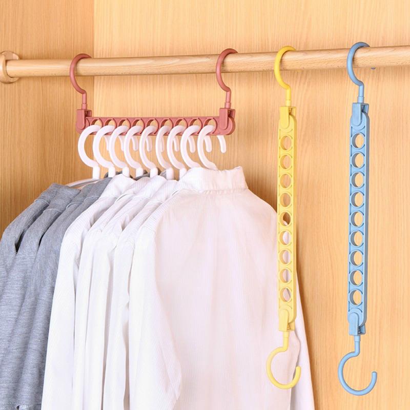1Pc 9-hole Plastic Multi-function Clothes Hanger Folding Drying Racks Scarf Clothes Storage Shirts Coat Storage Organize Rack