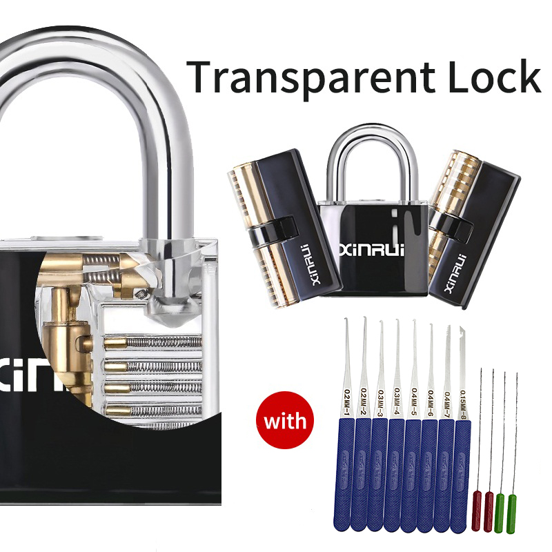 3-Type Lockpick Set,View Cutaway Pin Padlock with Black Cover,Lock Picking Set Training for Locksmith or Advancer,Locksmith Tool