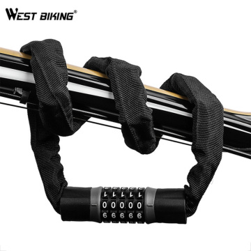 WEST BIKING Long Strong Chain Anti-theft Lock Steel Bicycle Lock Safety Password Code Cycling Accessories For Electric Bicycle