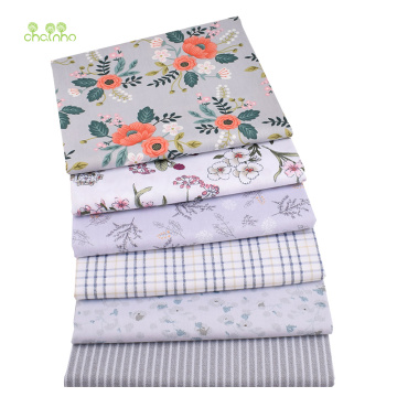 Chainho,6pcs/Lot,Gray Series,Printed Twill Cotton Fabric,Patchwork Cloth,DIY Sewing&Quilting Fat Quarters Material For Baby&Kids