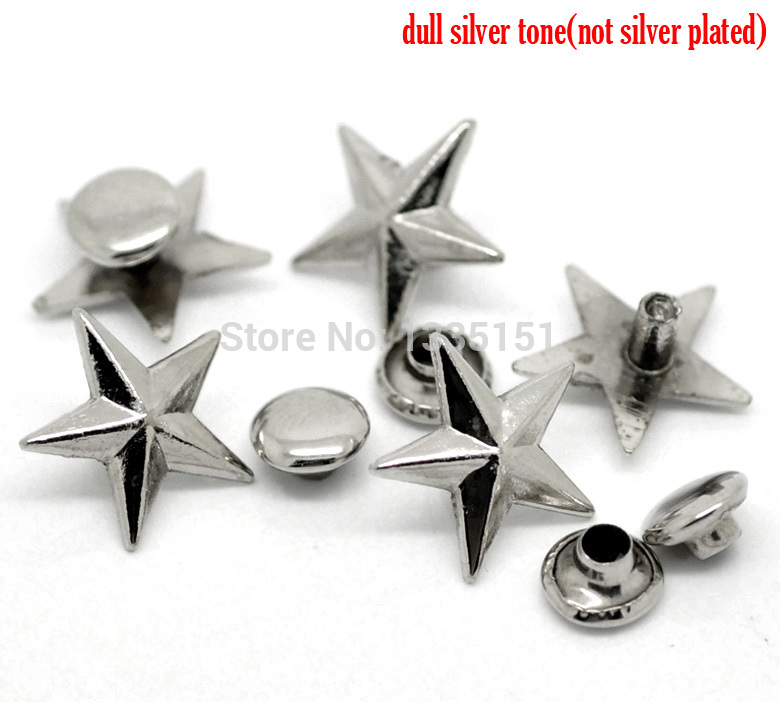 Free shipping -50 Sets Silver Tone Star Spike Rivet Studs Spots 14mmx13mm 7mmBag Leather Clothes J1280