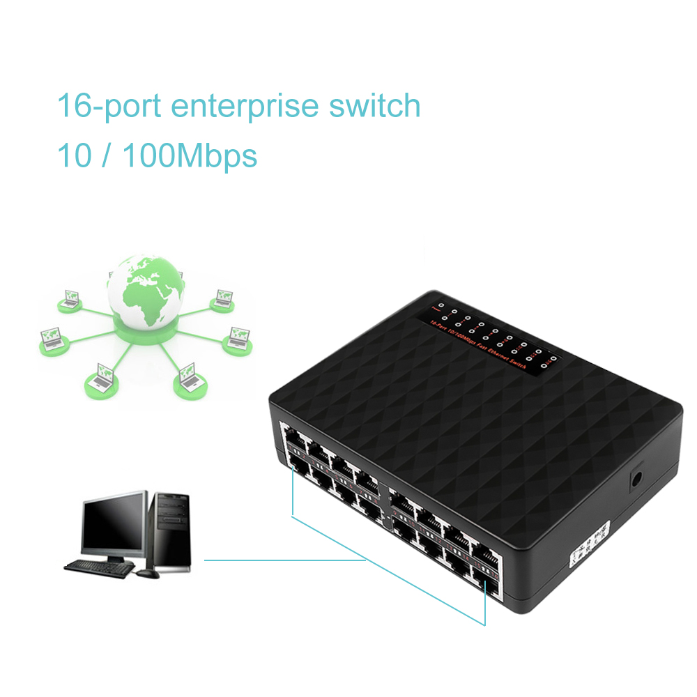 kebidumei 10/100Mbps 16 Ports Fast Ethernet Network Switch with EU plug LAN RJ45 Vlan Switcher Hub For Desktop