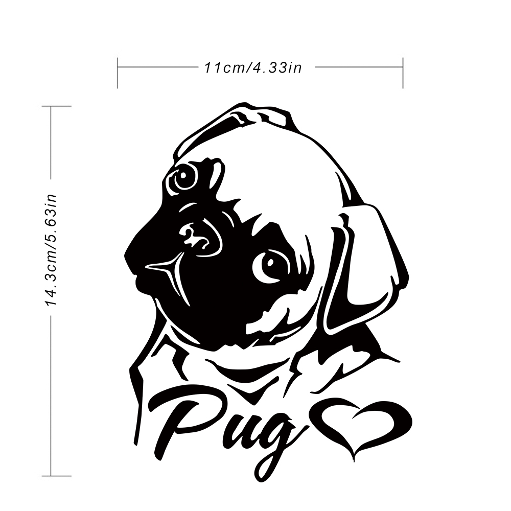11*14.3cm Creative Personality Lovely Dog I Love Pug Vinyl Car Bumper Stickers Car Stickers And Decals Car Styling Decorations