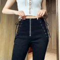 High Waist Sexy Side Tie-Rope Legging Pencil Pants Hips Tight Slim Blue Black 2020 Women's Jeans