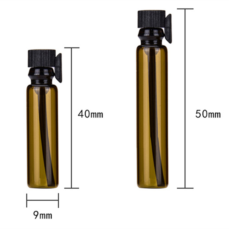 100pcs/lot 1ML 2ML Amber Glass Bottle Perfume Empty Bottles Sample Glass Vials Small Promotion Oil Bottle