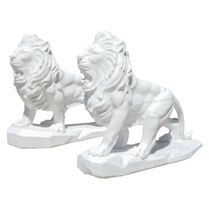 Luxury White Marble Lion Pair Sculpture for Garden