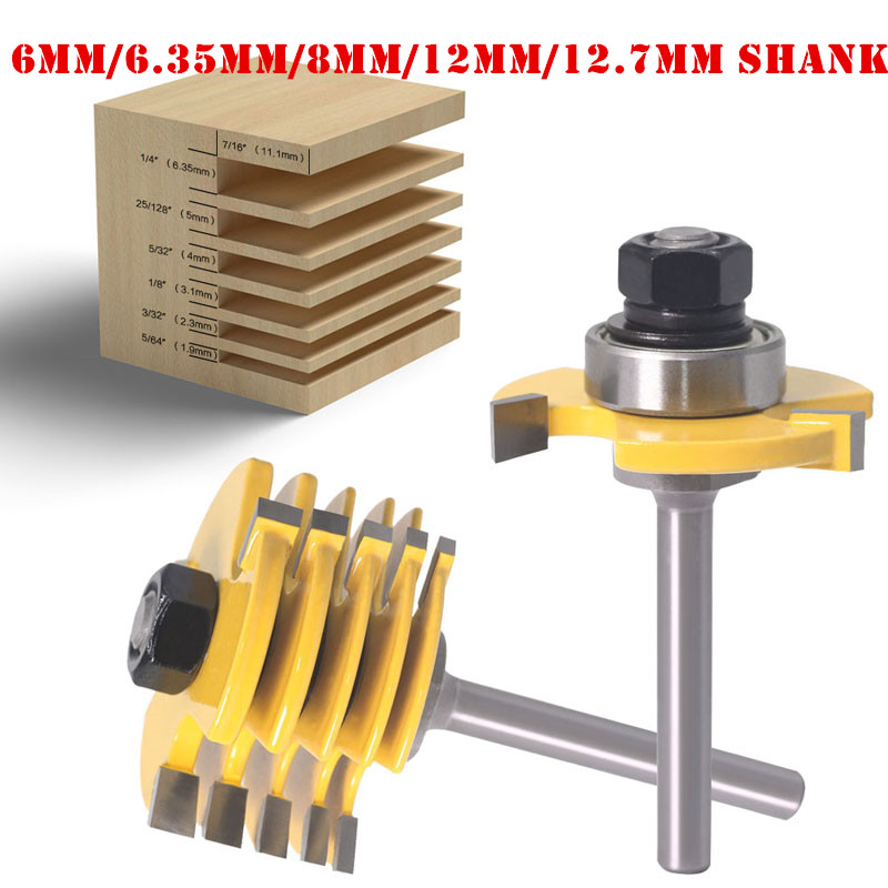 3 Wing Wood Router Bit Sets With 6 Piece Slot Cutter Chisel Woodworking Tenon Cutter Tools - 6mm 6.35mm 8mm 12mm 12.7mm Shank