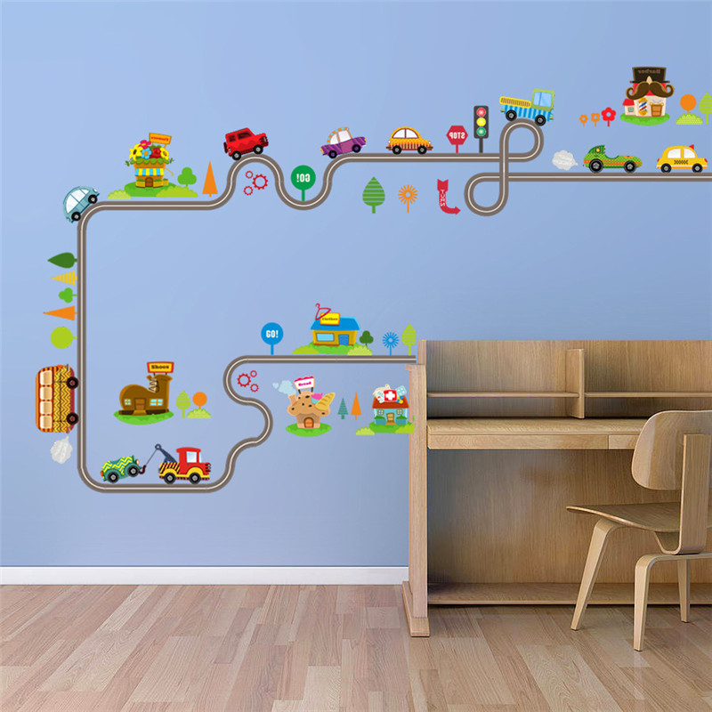 Wall stickers for kids rooms cartoon road car home wall stickers children's room PVC environmental protection decorative sticker