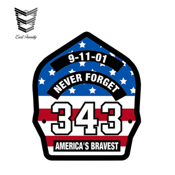 EARLFAMILY 13cm x 11cm Firefighter Sticker 9-11-01 Never Forget 343 USA Flag America Bravest Theme Car Stickers Decal