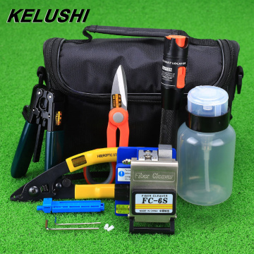 KELUSHI 15pcs/set Fiber Optic FTTH Tool Kit with FC-6S Cleaver and 10mW Visual Fault Locator Fiber Optic Stripper Free shipping