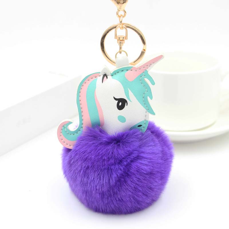 Lovely Unicorn Plush Toy Faux Rabbit Fur Ball Pompom Stuffed Animal For Kids Mini Cute Toy Gift