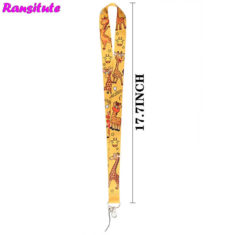 Ransitute Giraffe Cartoon Lanyard Key ID Card Phone Belt USB Badge Holder Fashion Neckband Lanyard Webbing Rope R698