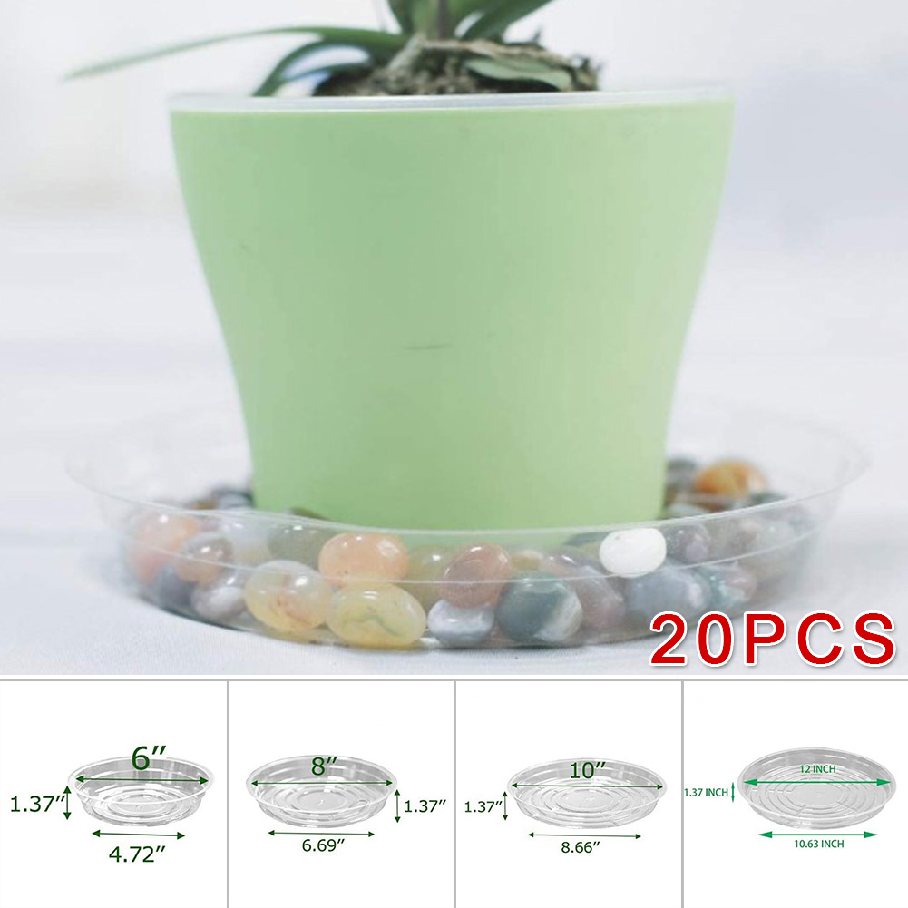 20PCS 6-12inch Garden Transparent Plant Saucer Round Flower Pot Tray PET Flower Pot Tray(6inch,8inch,10inch,12inch 5pcs Each Si