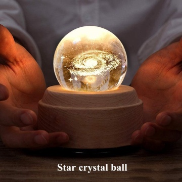 Galaxy Light-3D Crystal Ball Music Box Luminous Rotating Musical Box-Wood Base Best Gift for Birthday Christmas