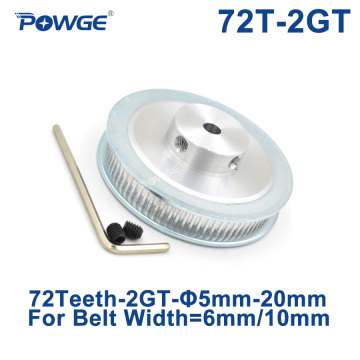 POWGE 72 Teeth 2GT Timing Pulley Bore 6/6.35/8/10/12/14/15/16/17/19/20mm for GT2 Open Synchronous belt width 6/10mm 72Teeth 72T