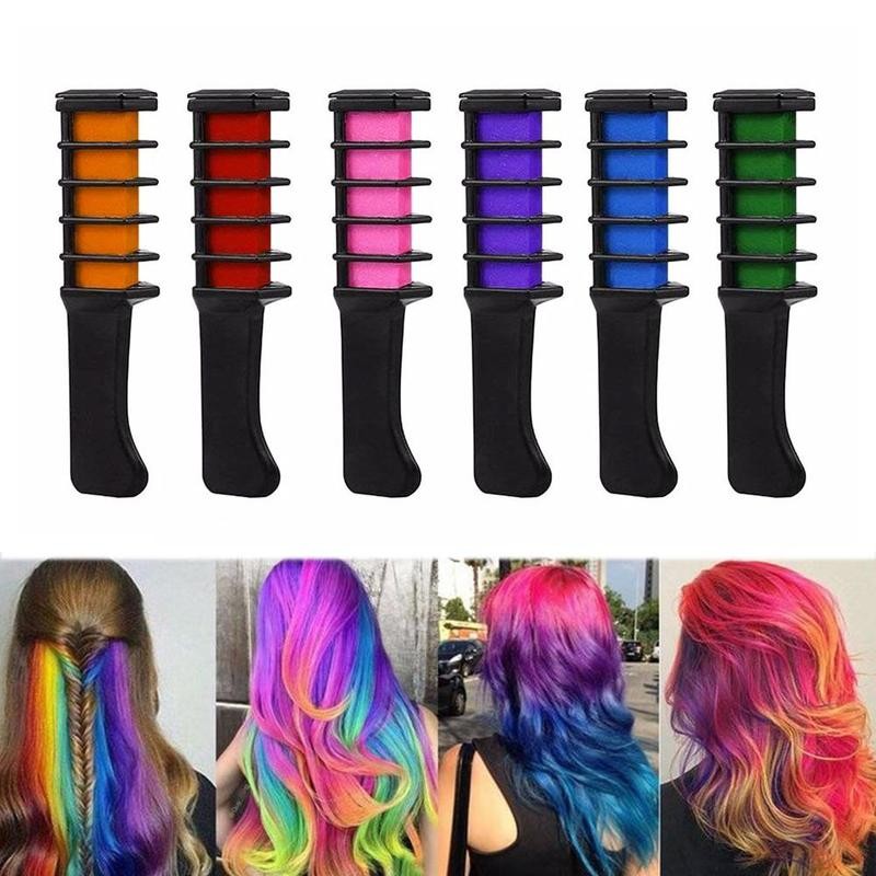 6pcs/set Comb With Chalk For Hair Temporary Colorful Hair Chalk Color Comb Dye Cosplay Washable Hair Color Comb