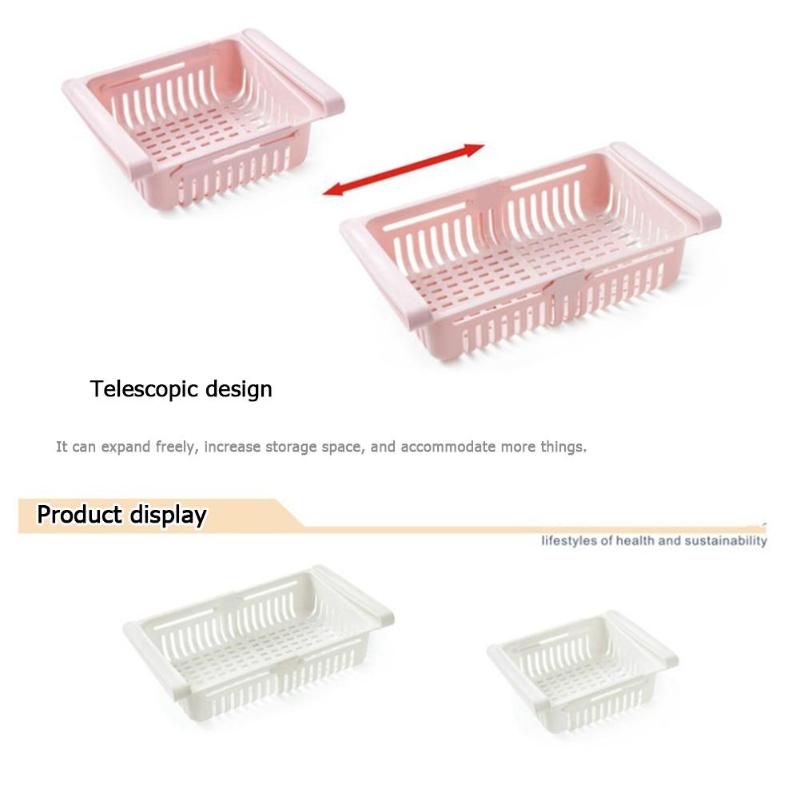 Adjustable Kitchen Storage Rack Multifunctional Refrigerator Freezer Shelf Holder Pull-Out Drawer Organizer Space Saver