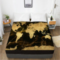 1pc 3D Fitted Sheet With Elastic Bed Sheet 135/150/180/200/160x200 Mattress Cover Double Queen King Home textile black gold map