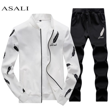 ASALI Mens Tracksuit Zipper 2020 Spring Sets Fleece Casual Men Set 3D Print Pleated Hoodies Sweatshirt Pant Suit Fitness Clothes
