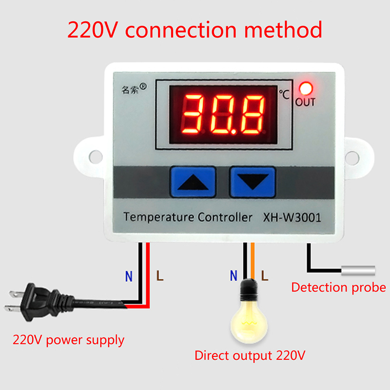 220V 1500W Digital LED Temperature Controller Max 10A Thermostat Control Switch Probe 50-100 Degree