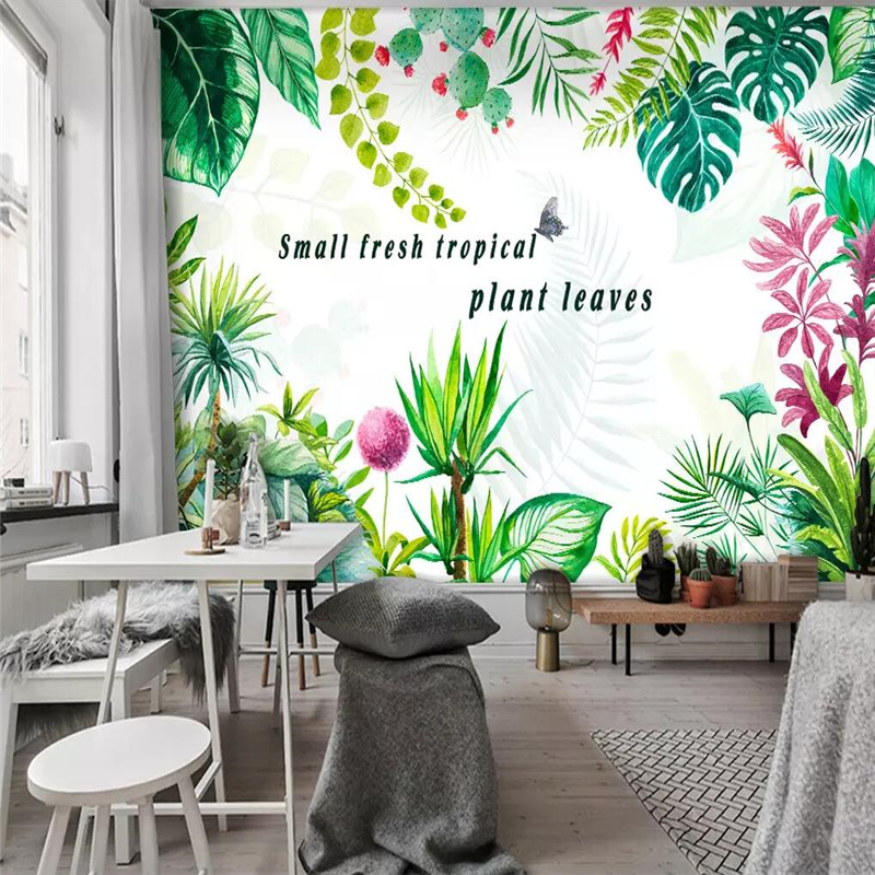 Decorative wallpaper Northern Europe simple small fresh tropical plant banana leaf background wall painting