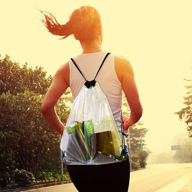 Unisex New Transparent Drawstring Backpack School Tote Gym Bag Sport Pack Drawstring Handbag