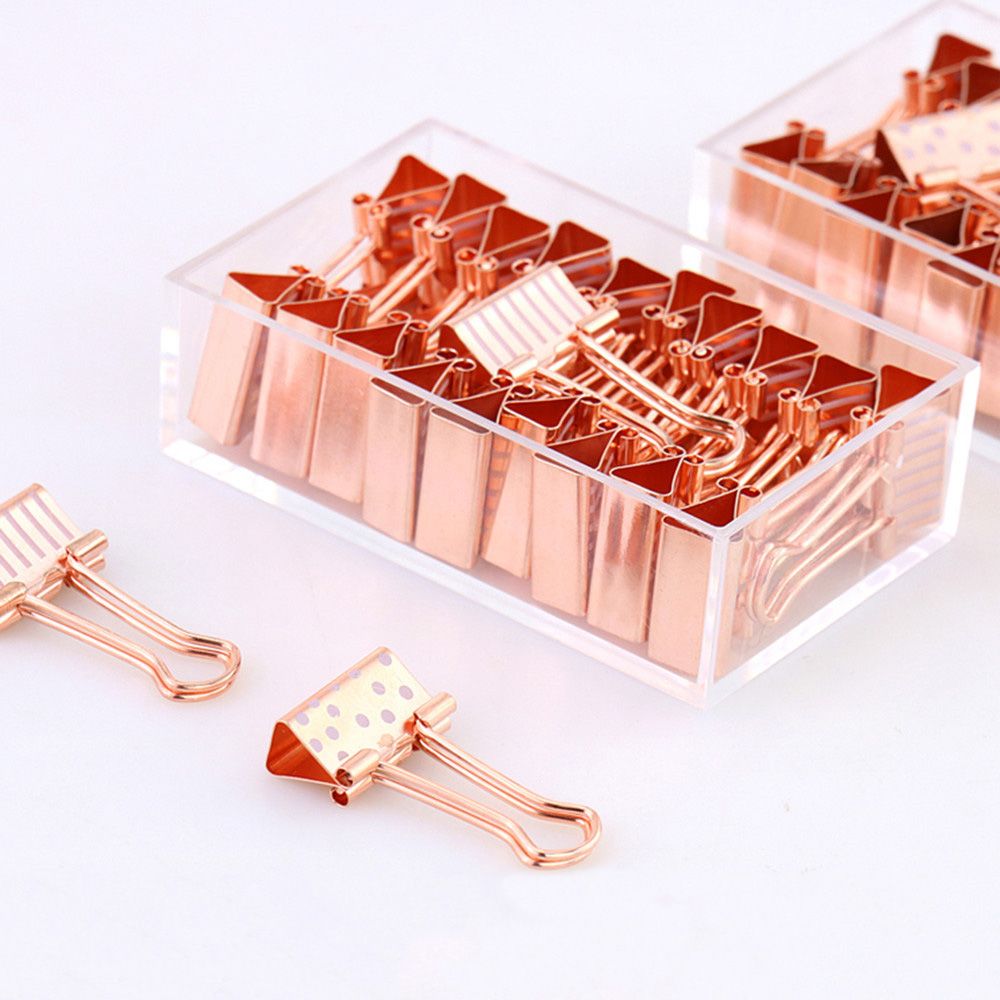 20pcs/set Fashion Rose Gold Dot Binder Clips Kawaii Stationery Metal Documents Photos Tickets Holder Notes Letter Paper Clamps