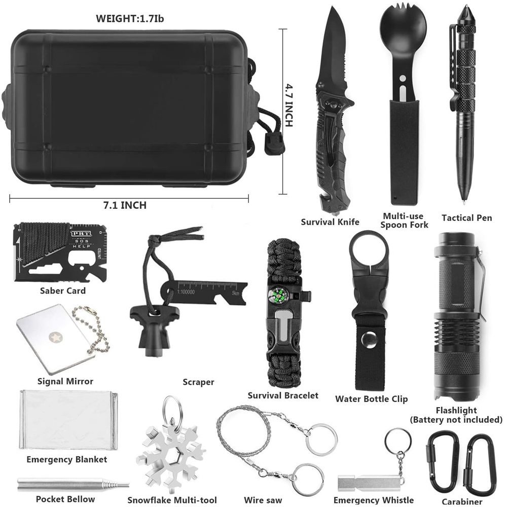 Camping Gear 15 in 1 Survival Kit First Aid Kit Tactical Survival Tool for Cars Camping Hiking Hunting Adventure Accessories