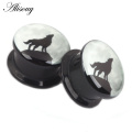 Alisouy 2pcs Night Wolf Animal Acrylic Ear Gauges Plugs Tunnels Stretcheing Expander Screw On Ear Plugs Piercing Body Jewelry