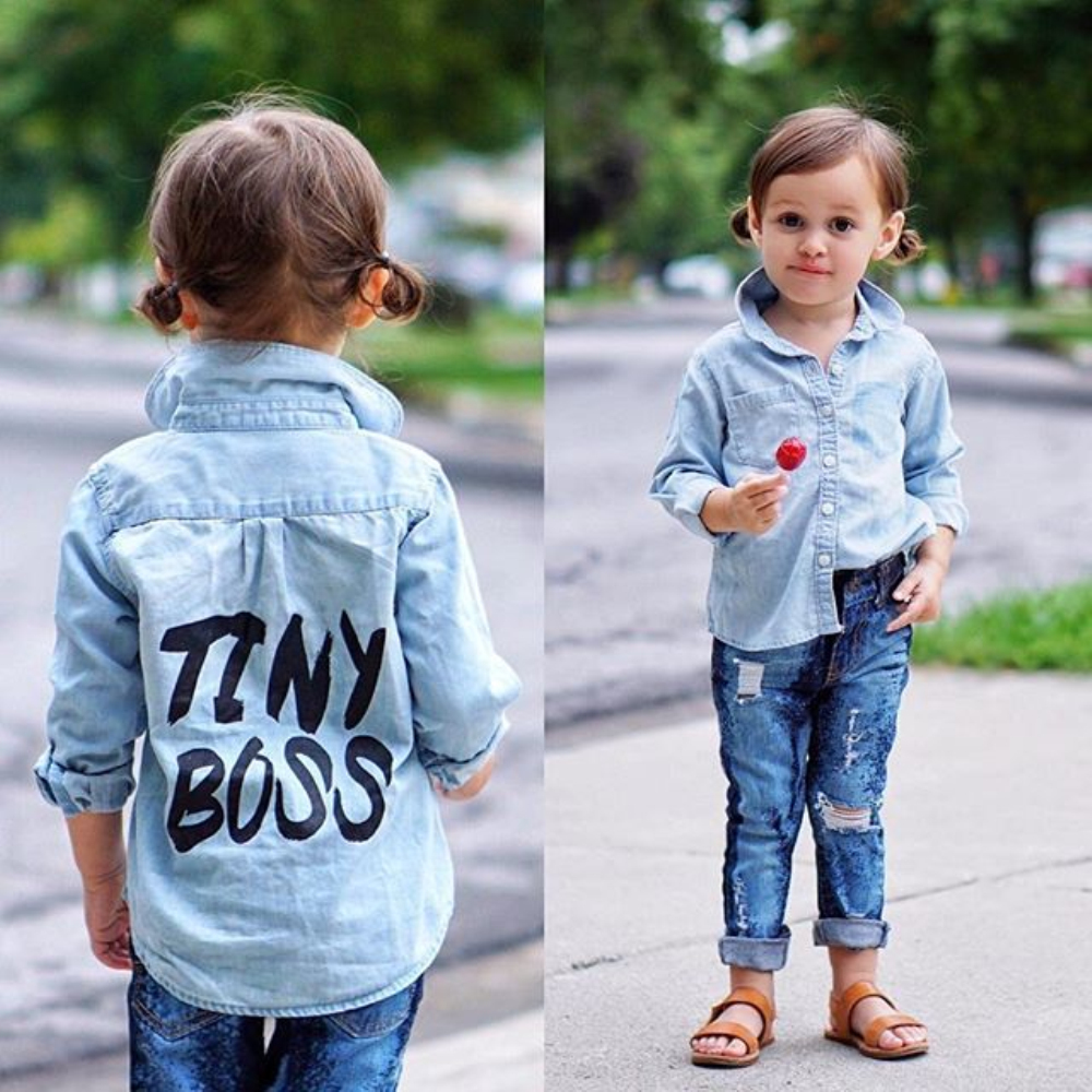 New 2020 Autumn Toddler Kids Baby Boys Girls Shirts Tops Clothes Denim Letter Print Long Sleeve Tops Shirt Casual Outerwear 2-7Y