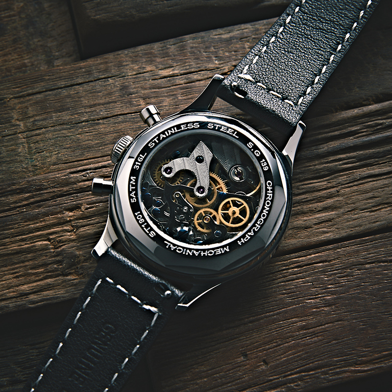 SEAKOSS SUGESS 38m Men's Chronograph Mechanical Watch ST1901 Movement Sapphire 5ATM Waterproof Watches Men Pilot With Swan-Neck
